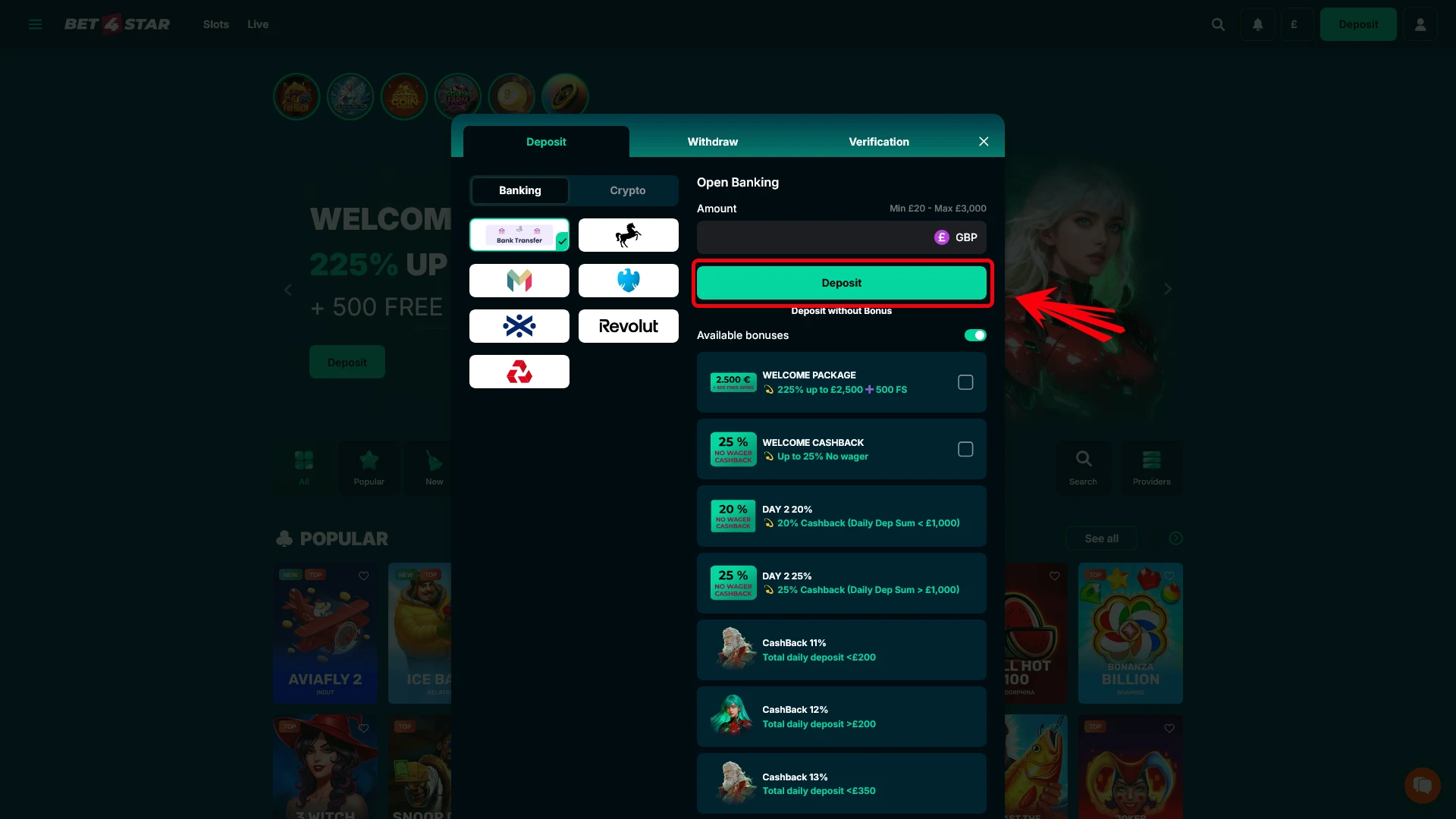 Complete your Bet4Star Registration and make a deposit for the bonus.