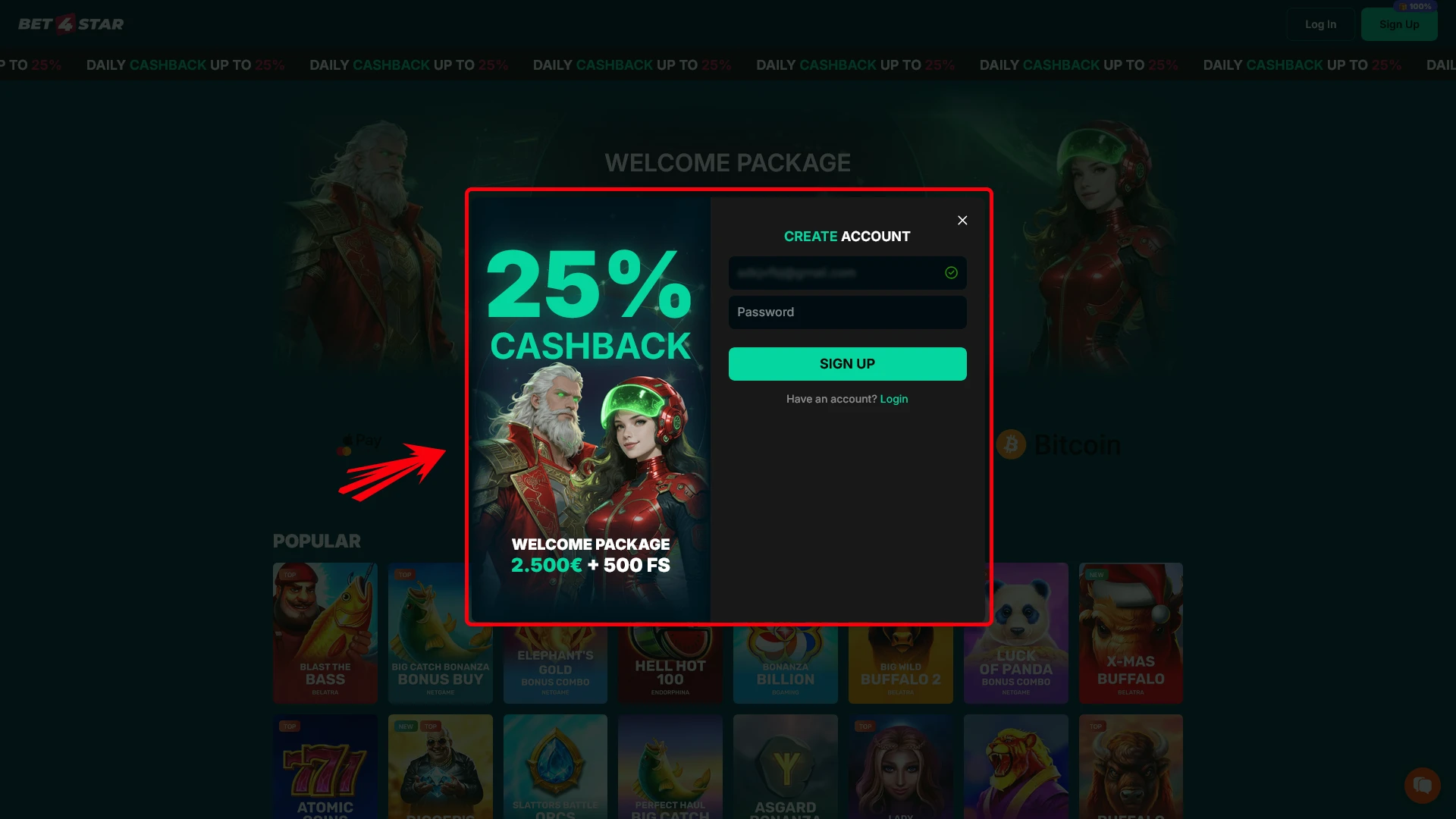 Follow the Bet4Star Registration steps to create your account.