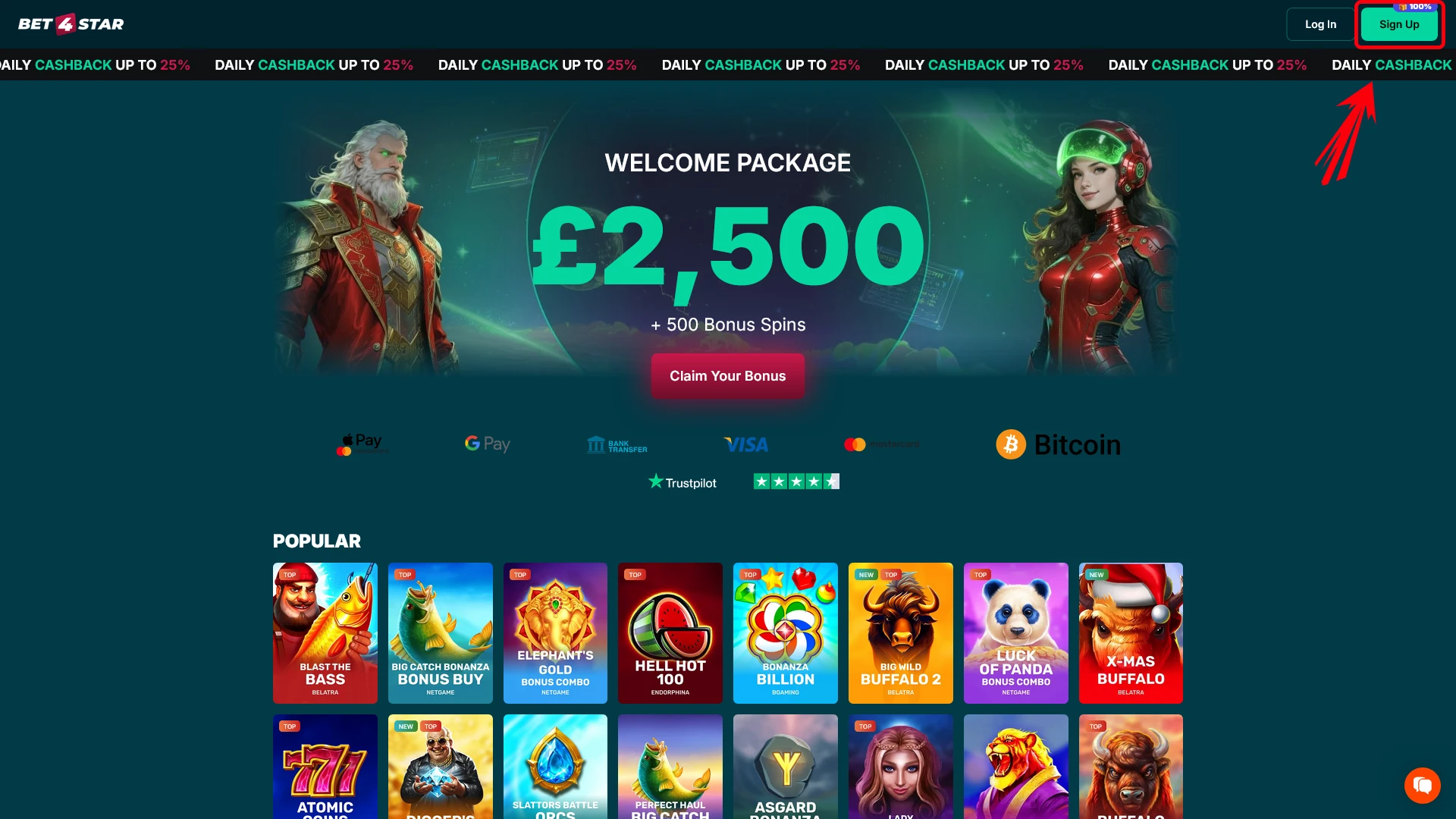 Start the Registration process by clicking the Bet4Star sign up button.