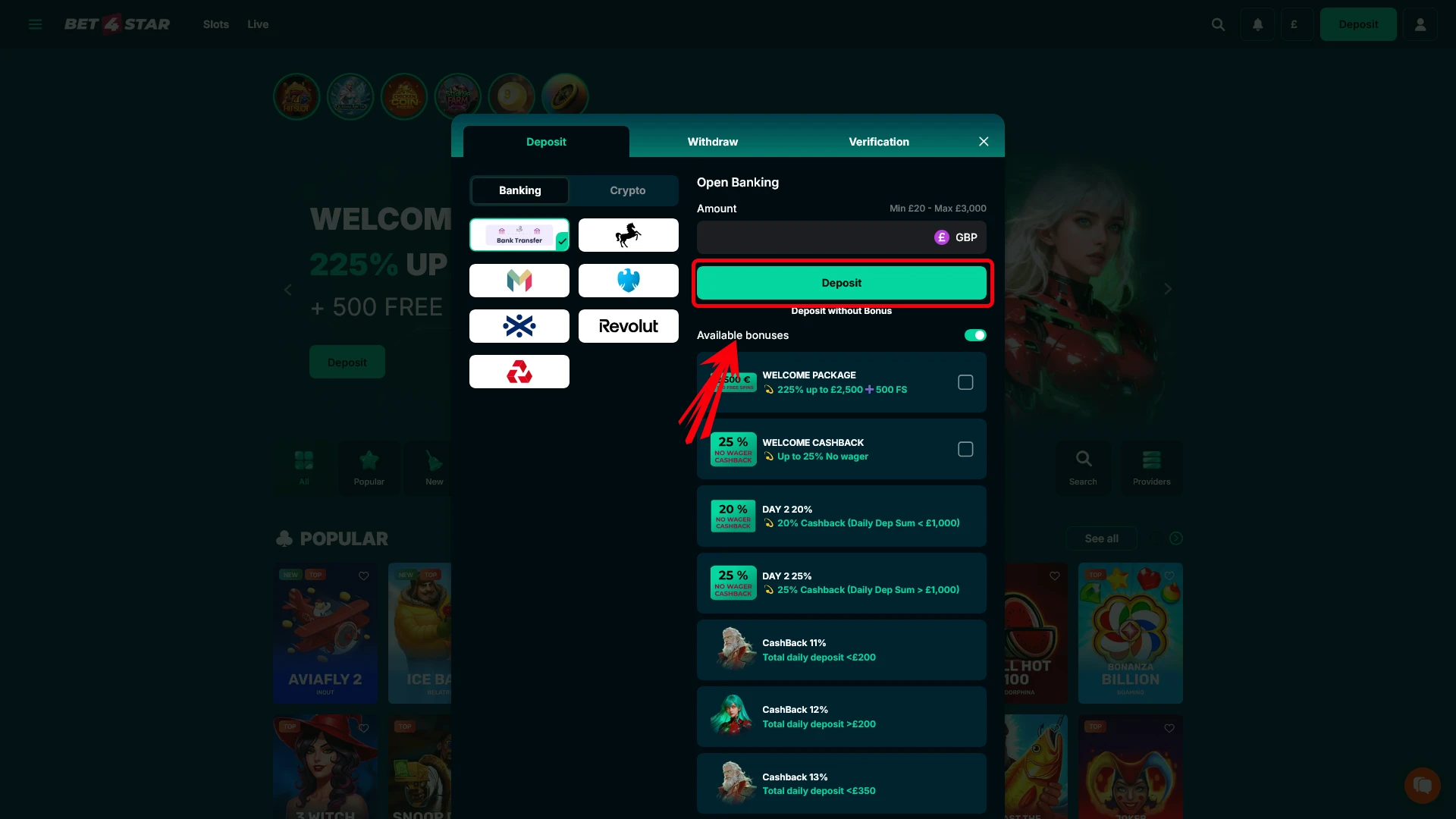 Finish the Registration and make your first Bet4Star deposit today.