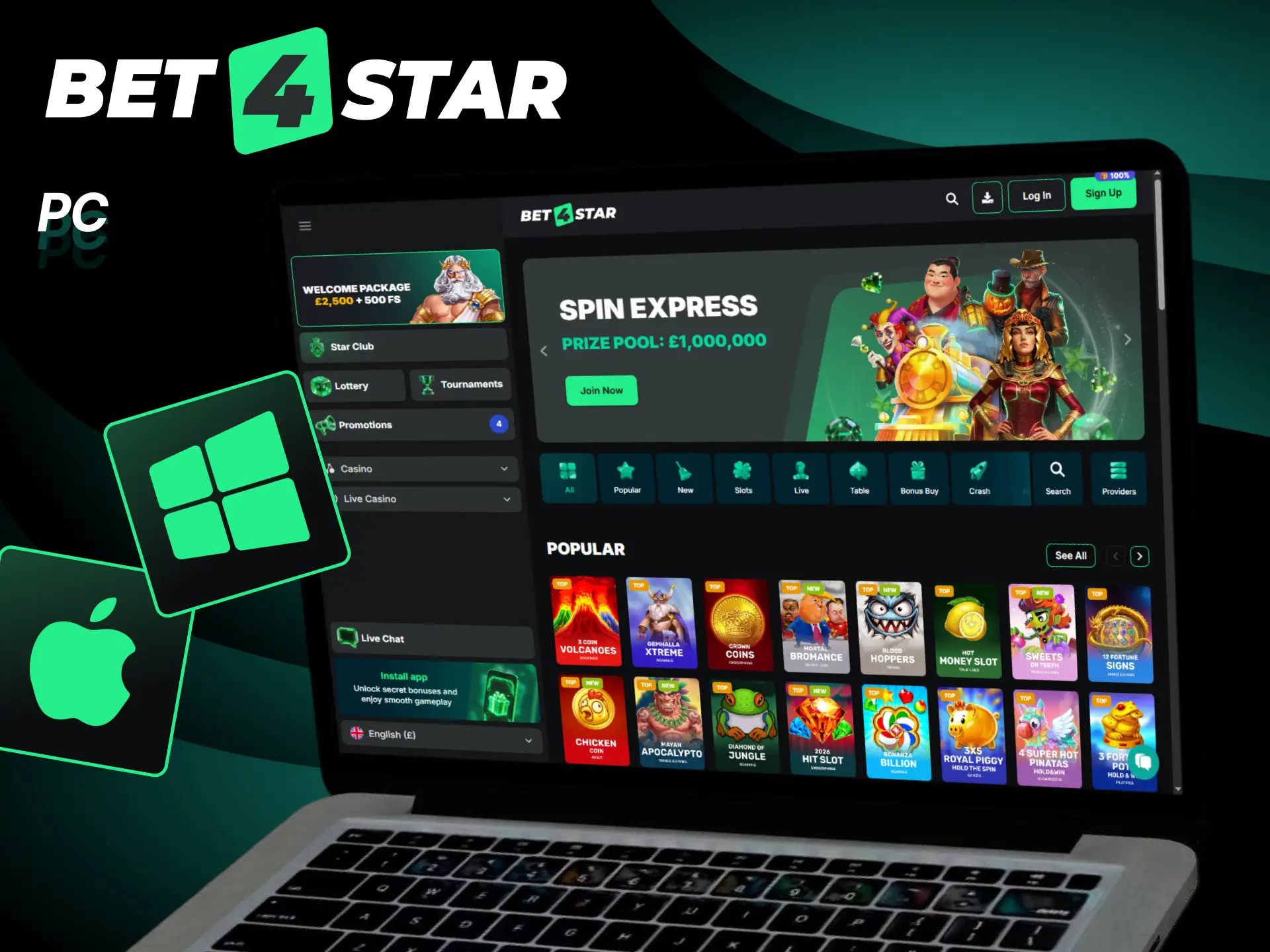Run the Bet4Star desktop website on your personal computer.