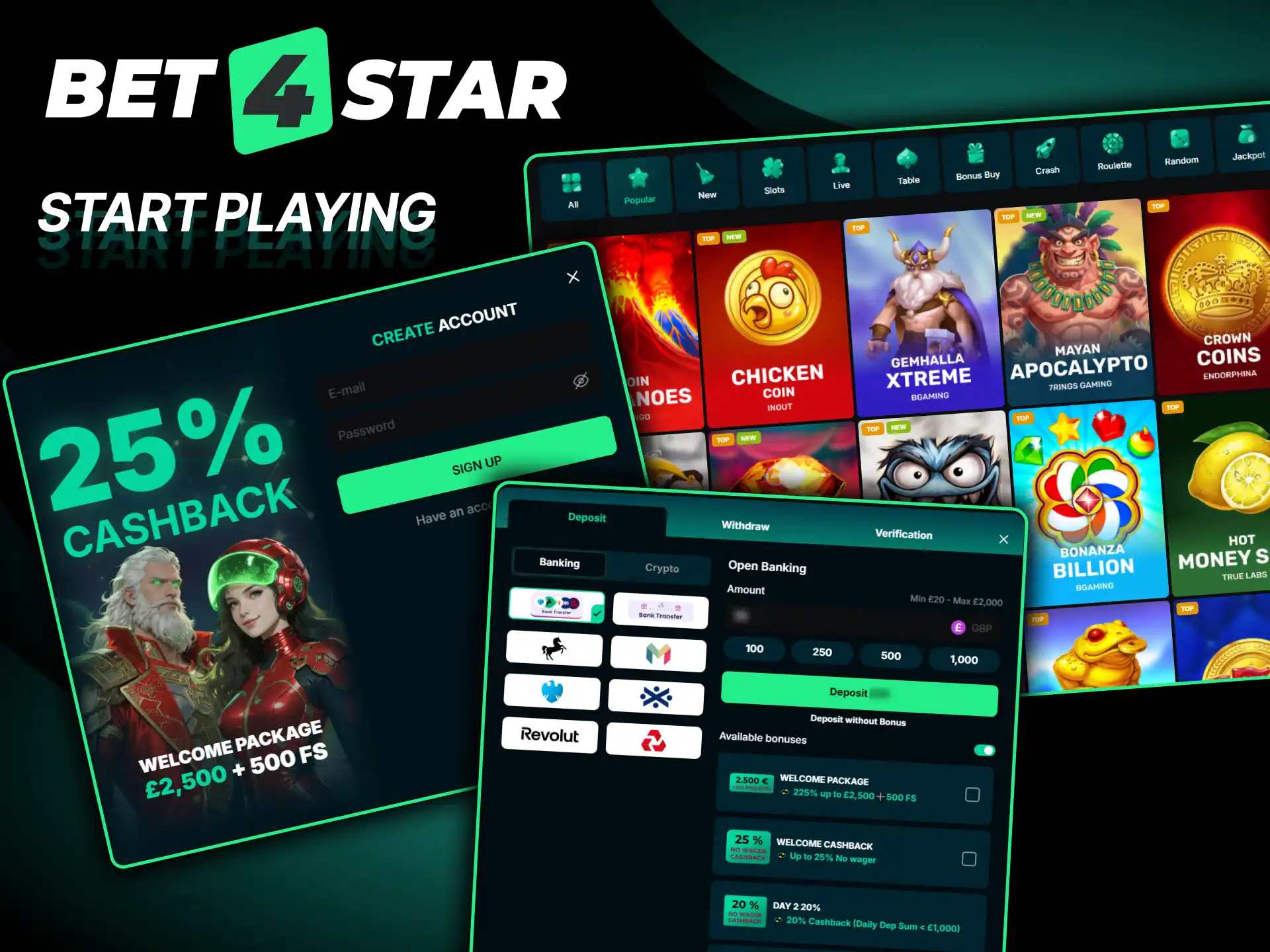 Follow the main steps to start playing real money games at Bet4Star.