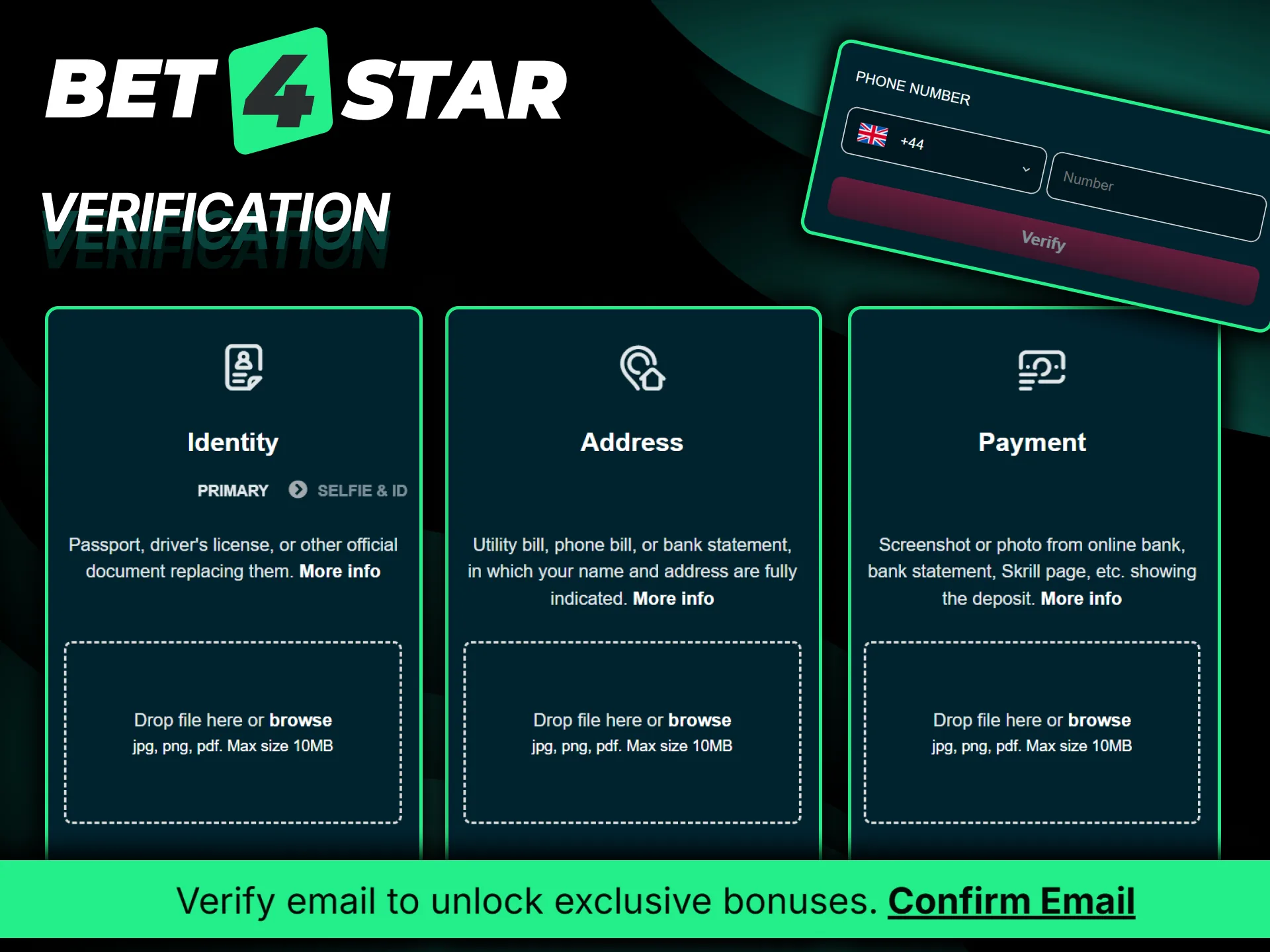 Verify your personal Bet4Star account to ensure total profile security.