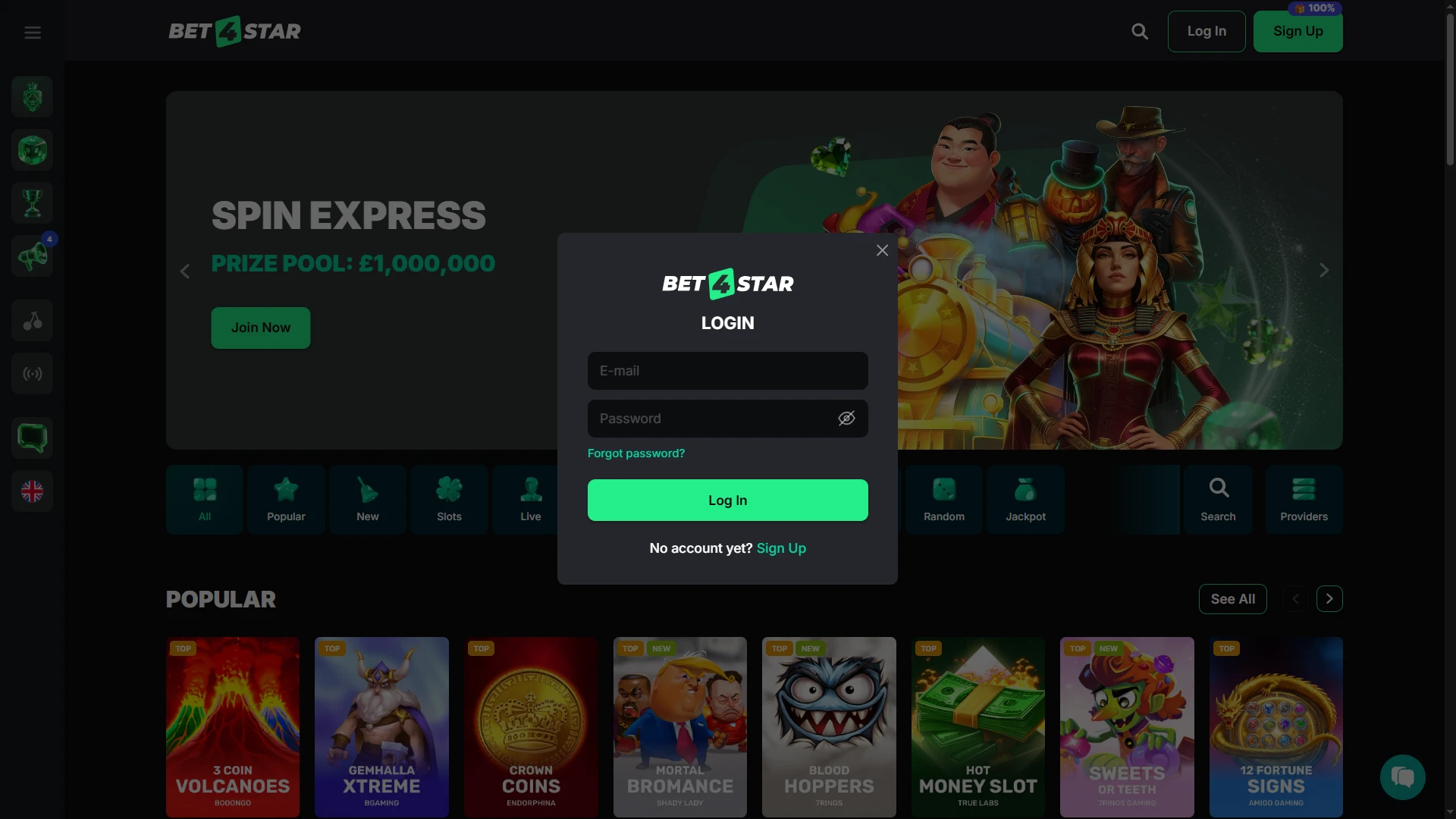 Log in to your personal account to start the Bet4Star deposit process.