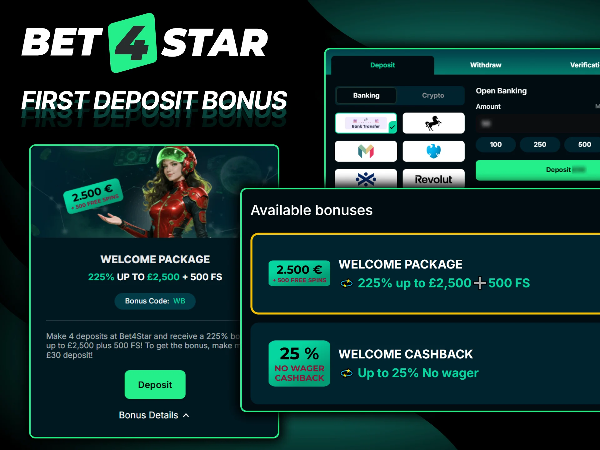 Activate a welcome bonus for new players after making the first Bet4Star deposit.