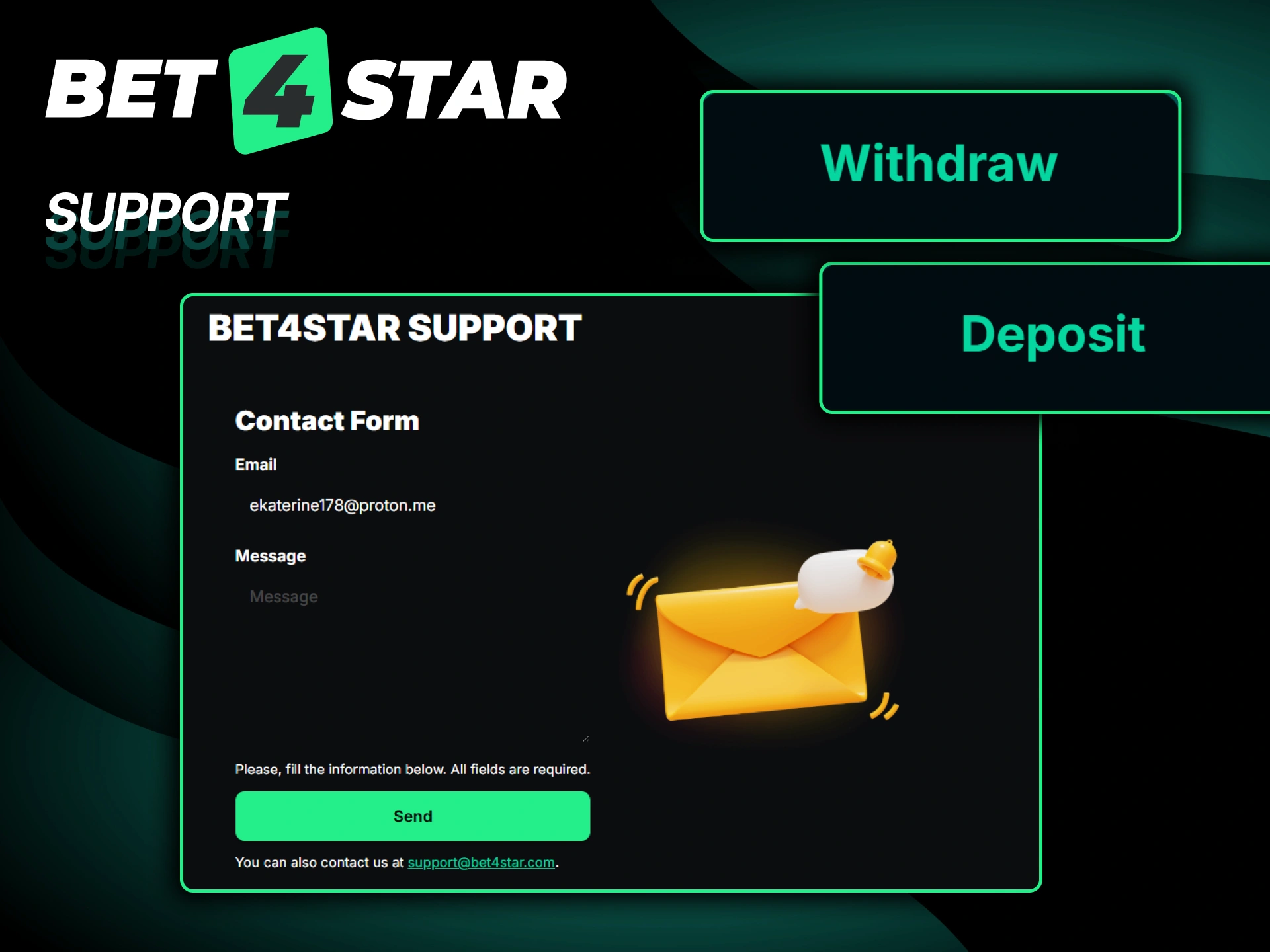 Contact the Bet4Star support team immediately to resolve payment issues.