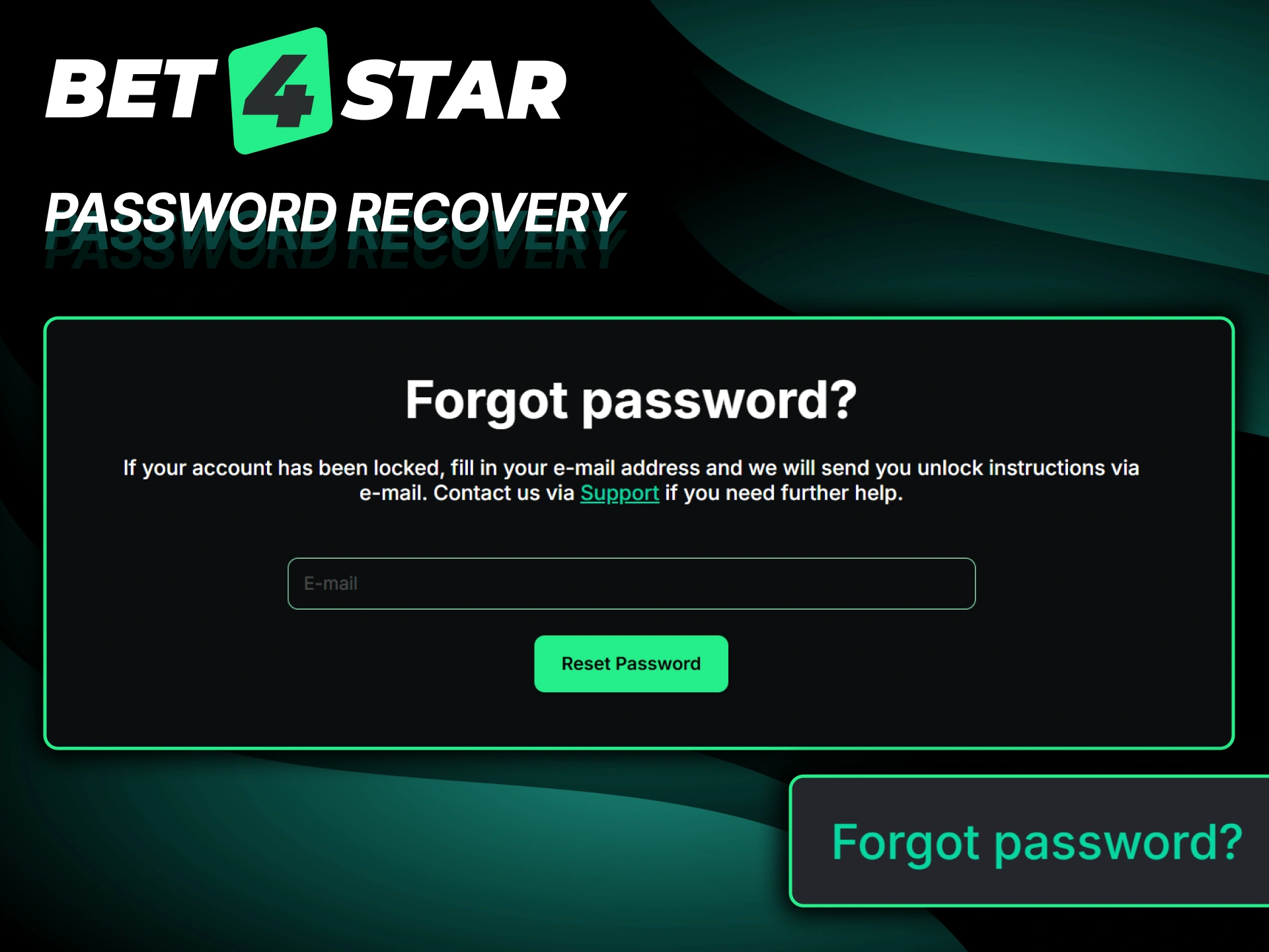 You can recover your password when you log in to Bet4Star if you have forgotten it.