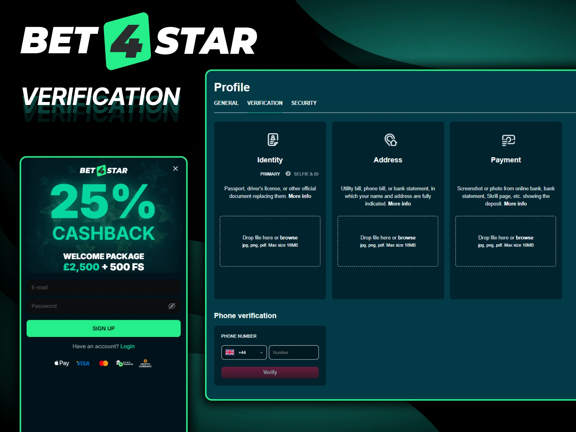 Upload your personal documents to complete the Bet4Star verification setup.